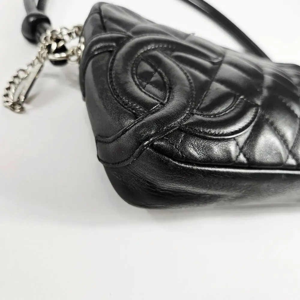 Vintage Chanel Cambon Pochette Black Leather Shoulder Bag